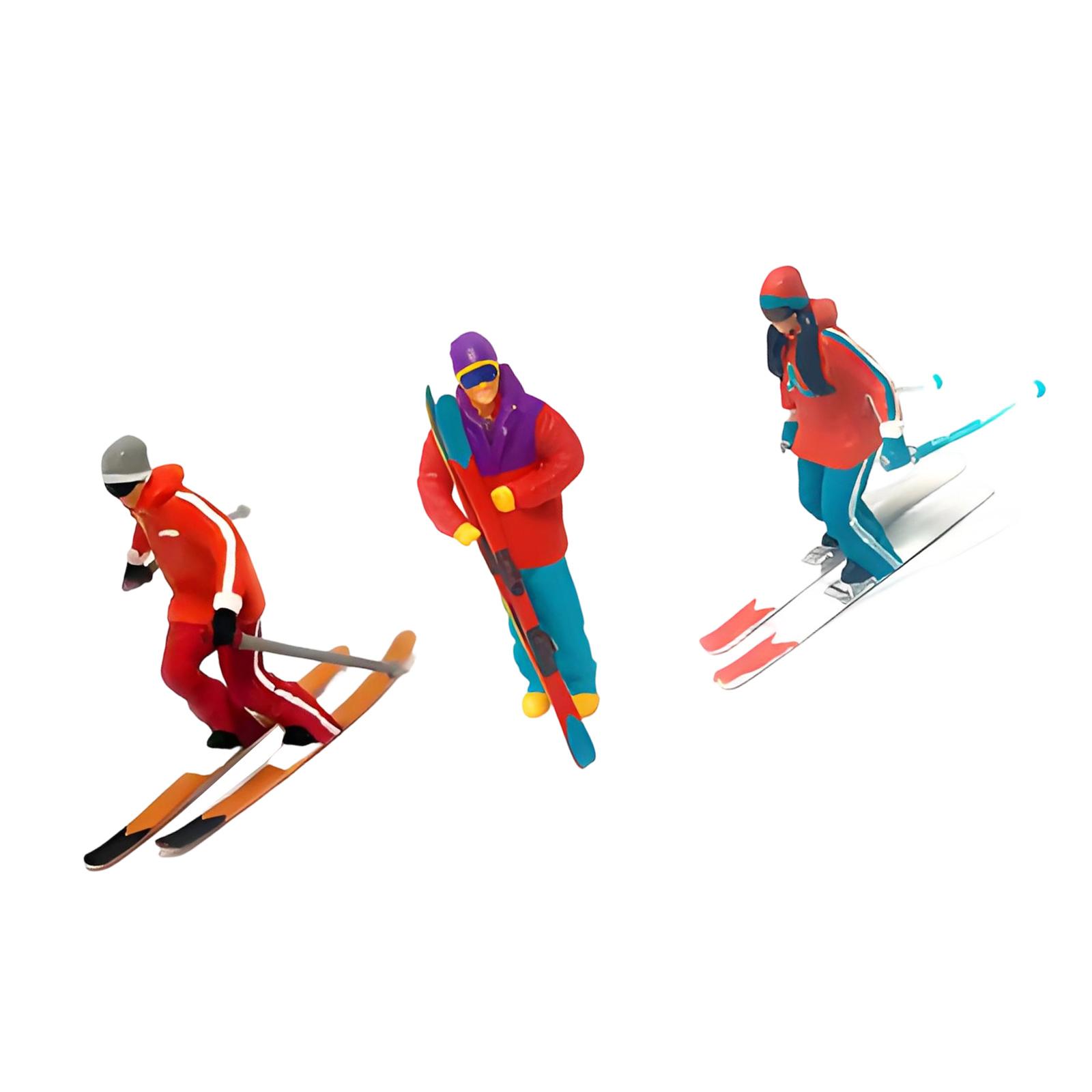 1:64 Scale Hand Painted Miniature Figure Realistic Miniature Skiing People Figure Model for Photography,Collectors