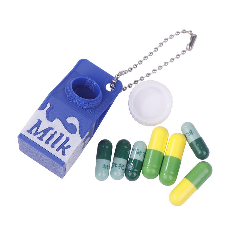 Lactose And Tolerant Pill Holder Mini Milk Carton Keychain Portable Storage Box Backpack Purse Handbag Keychain Pill Container