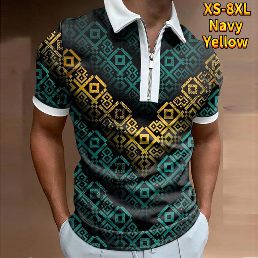 Herrenhemd Polo Casual Zip Kurzarm Mode Lässig Reißverschluss Sommer Frühling Normale Passform 3D Fragments Print Shirt
