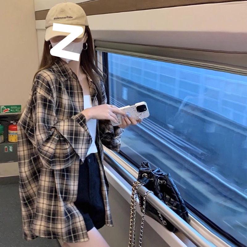 

Женская приталенная рубашка-куртка в клетку в стиле ретро - Повседневный свободный крой, Защита от солнца, Длинный рукав XL