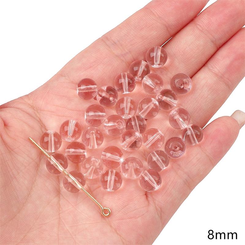 Transparent Pink Glass Round Beads: Crystal, Wheel, Bamboo for DIY Bracelets