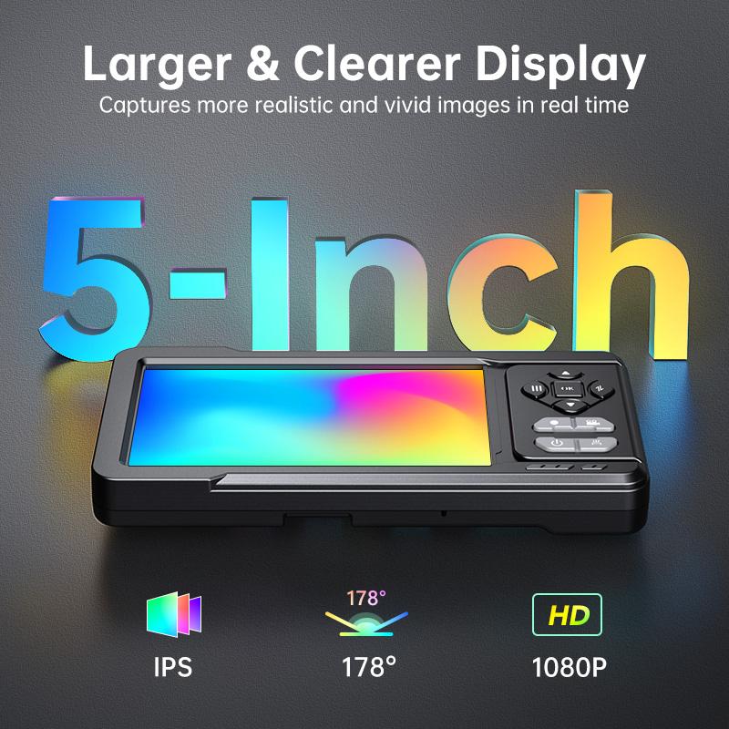5inch Dual-Lens Endoscope Camera with Light 1080P Borescope 16.5FT Flexible Sewer Camera IP67 Waterproof Plumbing Snake Camera
