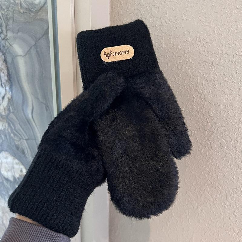 Fleece thickened gloves winter men and women couples wool knitted to keep warm and cold students outdoor riding with fingers