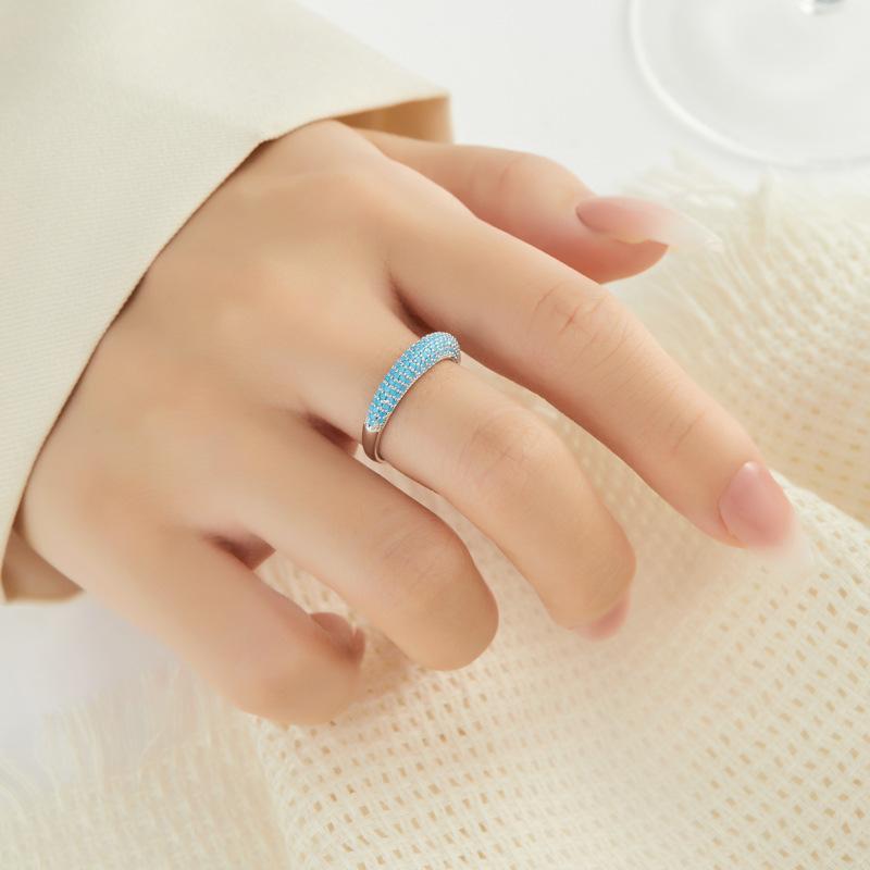 Atmosphere Full of Turquoise Open Ring, Silver White Light Luxury Versatile Adjustable Index Finger Ring, New Ring