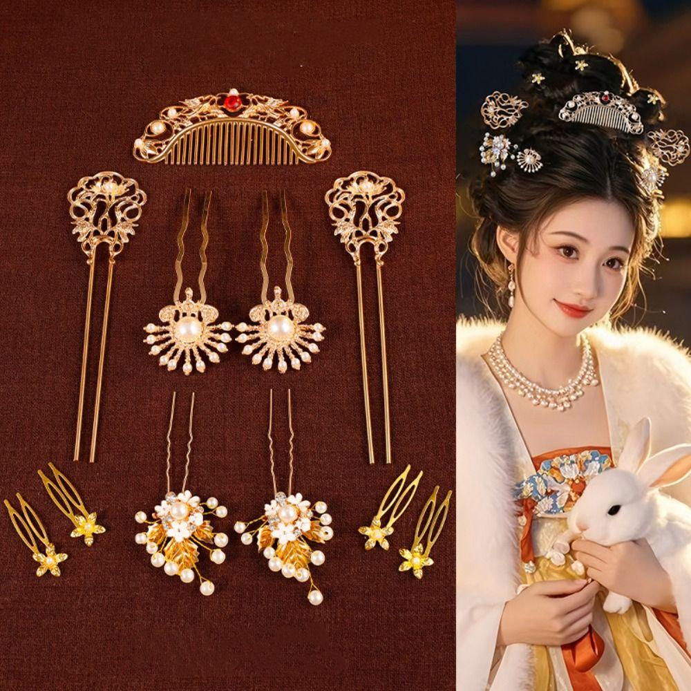 1 Set Classical Ancient Hair Stick Chinese Style Flower Hair Comb Tang Dynasty Hairpin Women