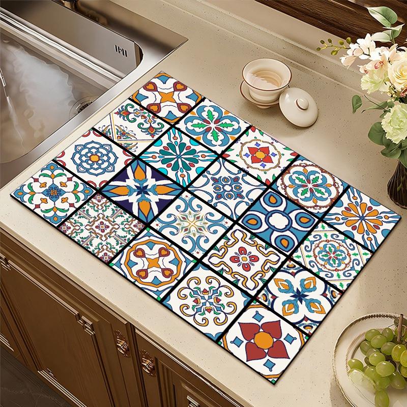Retro Draining Pad Super Absorbent Coffee Dish Placemat Retro Kitchen Counter Mat Kitchen Placemat Coffee Dish Drainer