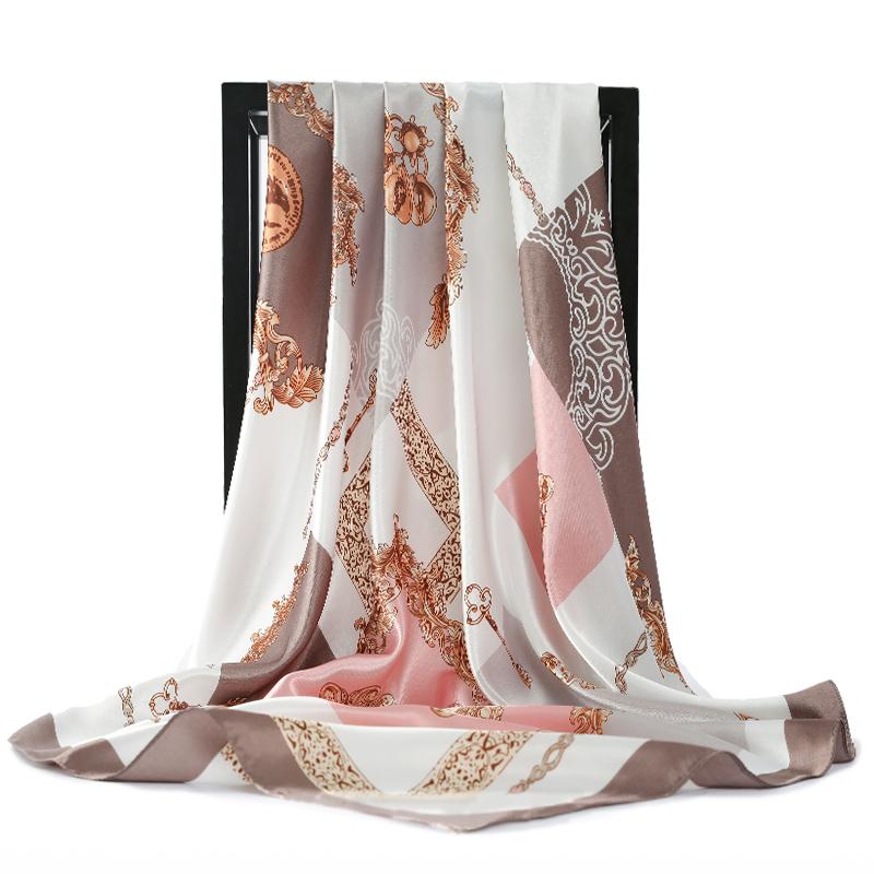 90X90CM Square Women Scarves Silk Office Ladies Hair Neck Bandanna Headband Foulard Headcloth Muslim Headscarf Female Muffler