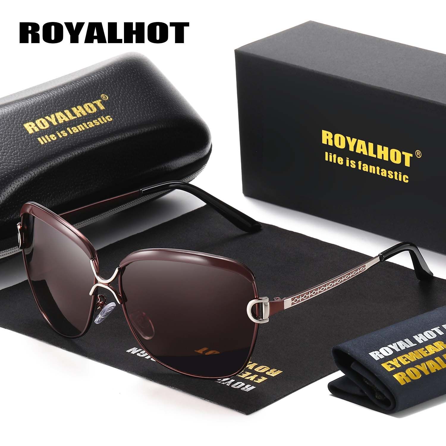 

RoyalHot, женские и мужские поляризационные винтажные солнцезащитные очки большого размера в оправе Aloly, солнцезащитные очки для вождения, оттенки Óculos masculino Male 60012 коричневый