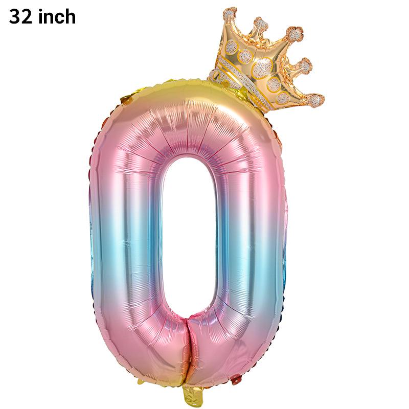 32-Inch Gradient Crown Number Foil Balloon for Children's Birthday Party Decorations