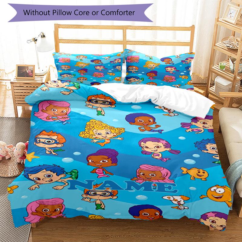 3pcs Custom Name Bubble Guppies Bedding Set Duvet Cover Closure Includes 1 Duvet Cover & 2 Pillowcases, Soft and Comfortable for All Seasons.