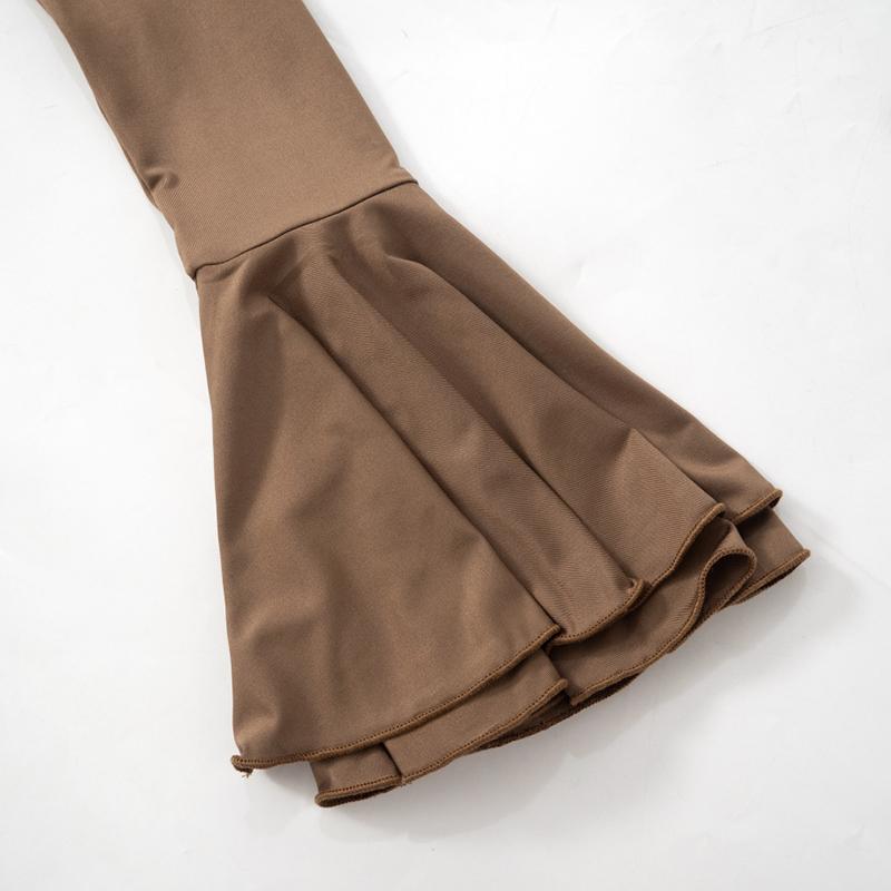 European and American women's pure color lace sweet trumpet long sleeved slim fit dress