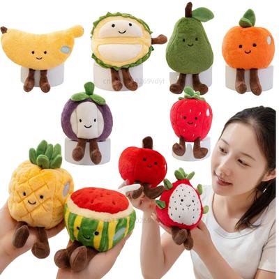 Brinquedo de Pelúcia de Frutas Pitaya Pera Maçã Morango Laranja Abacate Kiwi Abacaxi Durião Brinquedos de Pelúcia Macios e Recheados Presente de Aniversário
