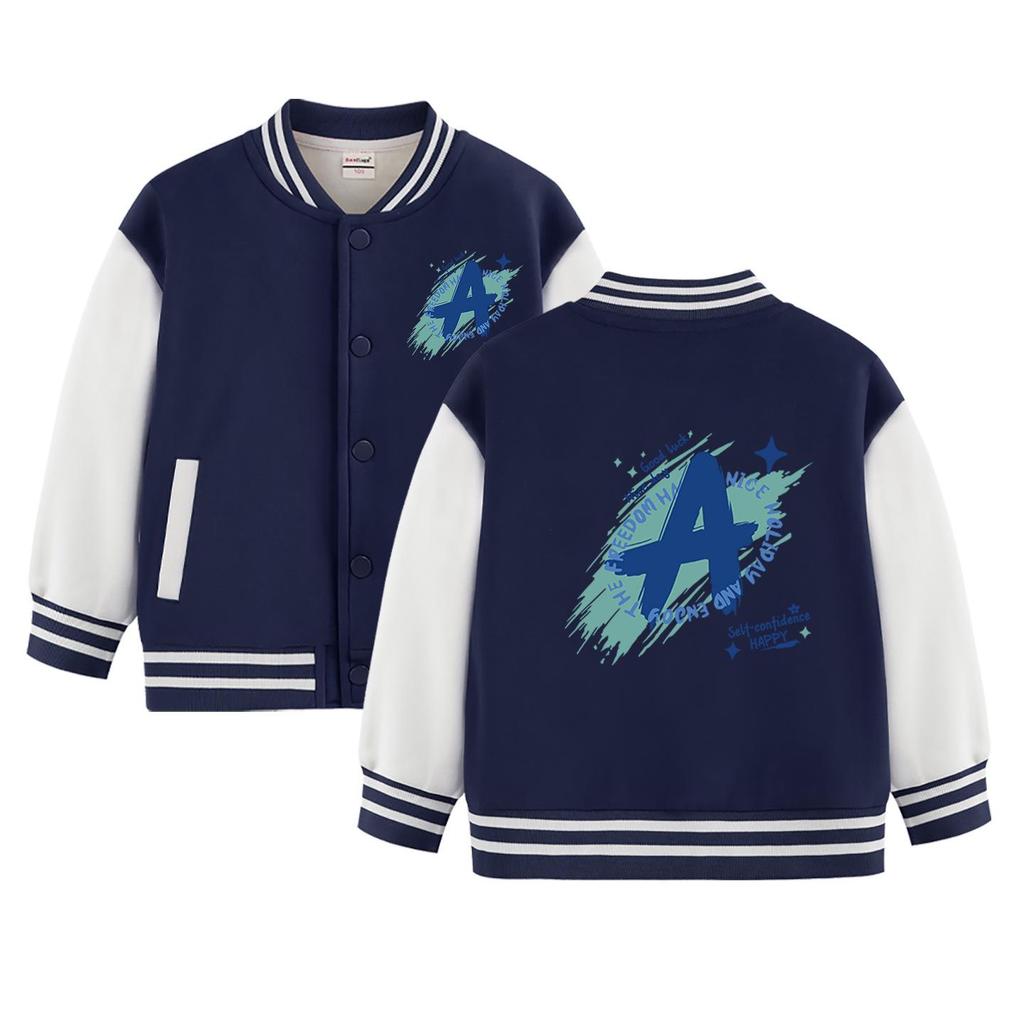 Farbblock-Baseballjacke für Jungen und Mädchen - Frühjahrs-/Herbststil, Samtfutter, Mittlere Dicke für Kinder