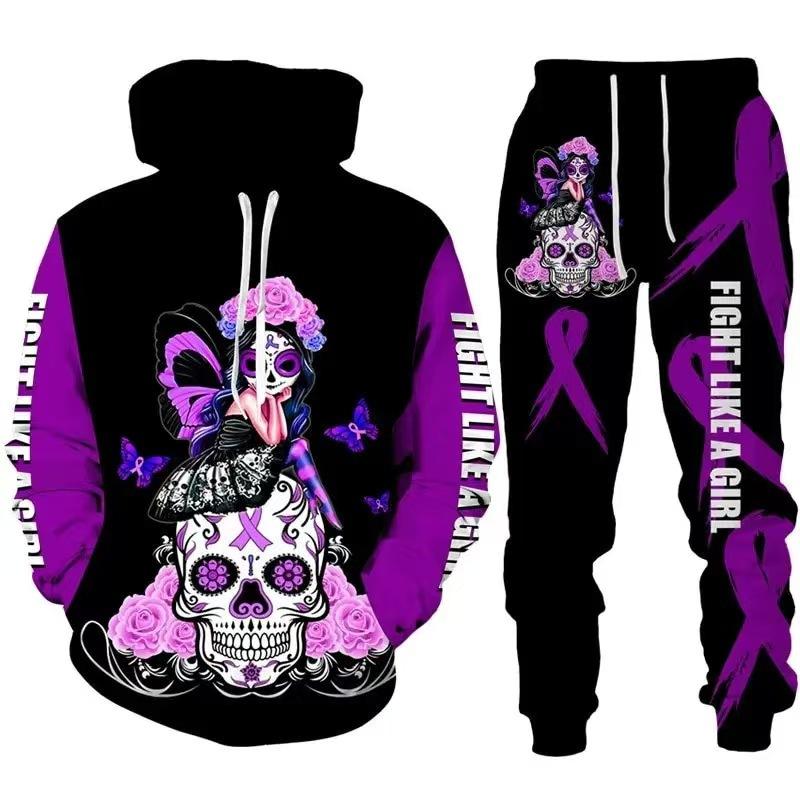 Hot Sale, Stylish 3D Skull Print Punk Sportswear, Pants Hoodie Couple Suit Street Trend