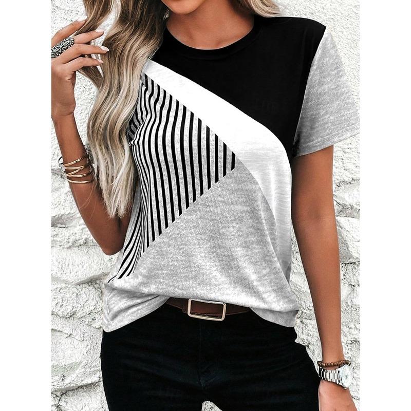 Fashion Summer Diagonal Stripe 3D Printed T-shirt Women Street Casual Harajuku T-shirt Women