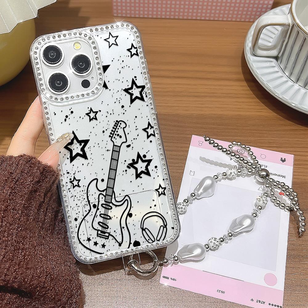 Bracelet Chain Phone Case For iPhone 17 16 15 13 14 for 17Air 17 12 14 16 Pro 17 14 16 Pro Max Sparking Diamond Cute Pattern Hard Cover With Lanyard