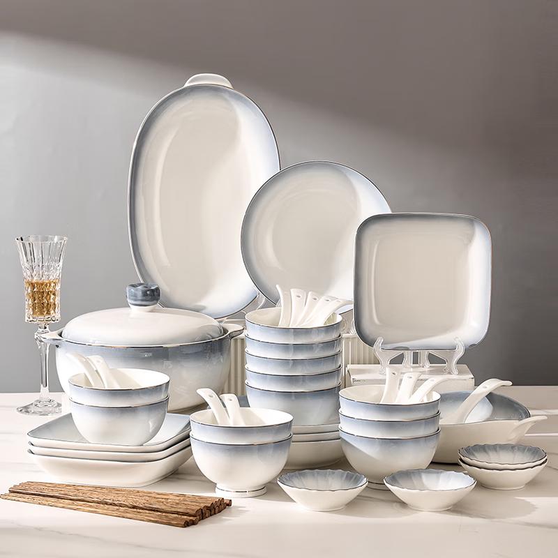 Luxury Nordic Eternal Blue 50-Piece Ceramic Dinnerware Set