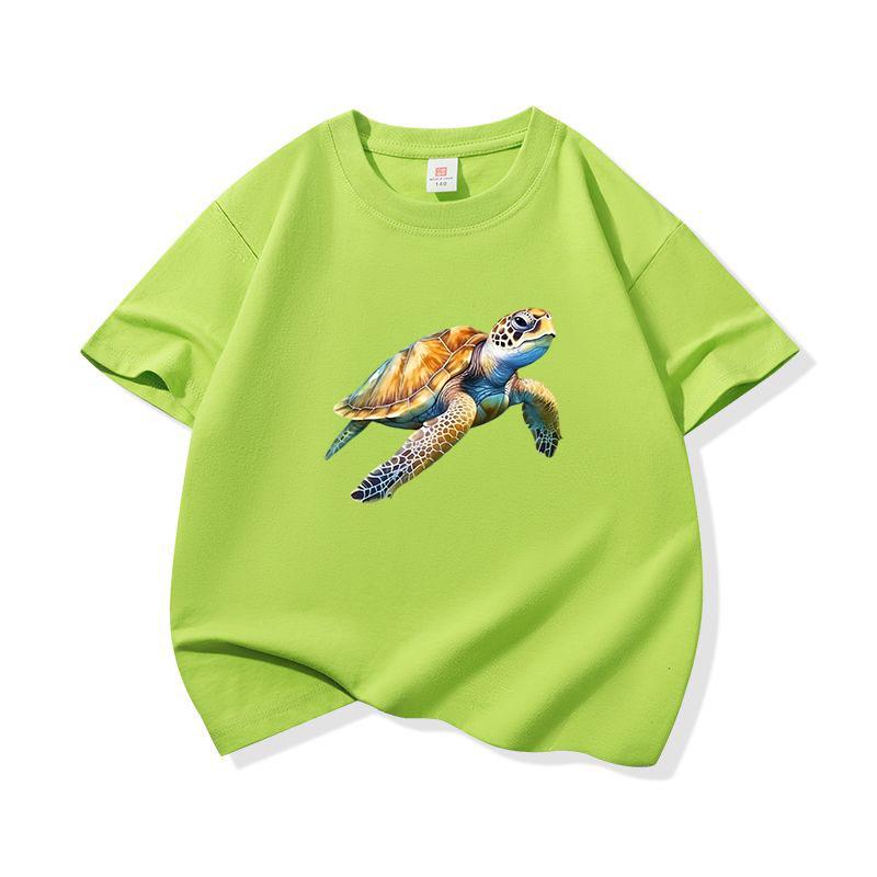 Realistic Watercolor Sea Turtle Graphic Tee Kids Pure Cotton Crew Neck Print T Shirt Short Sleeve Muticolor Tops Boys Girls