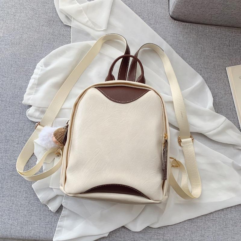 

Double backpack bag women s new college style splicing contrasting colors trendy fashion versatile pu backpack
