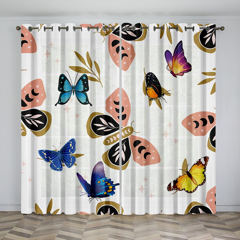 Kolorowe Zasłony z Motywem Motyli Salon Sypialnia Cienkie Zasłony Dekoracja Domu 2 Sztuki Antystatycznych Haczyków Zasłony