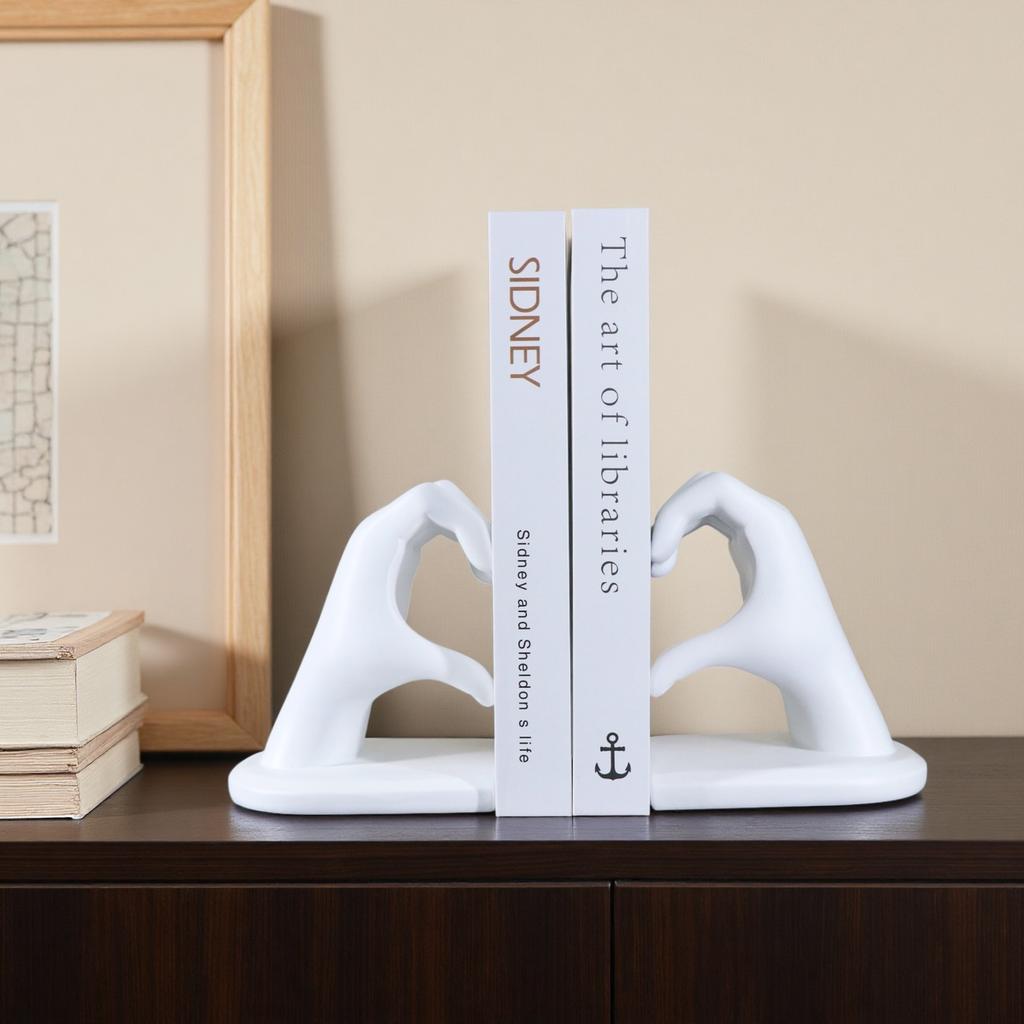 Creative Resin Heart-shaped Gesture Sculpture Desktop Non-slip Bookend Home Office Shelf Book Ends Stand Holder Decorative