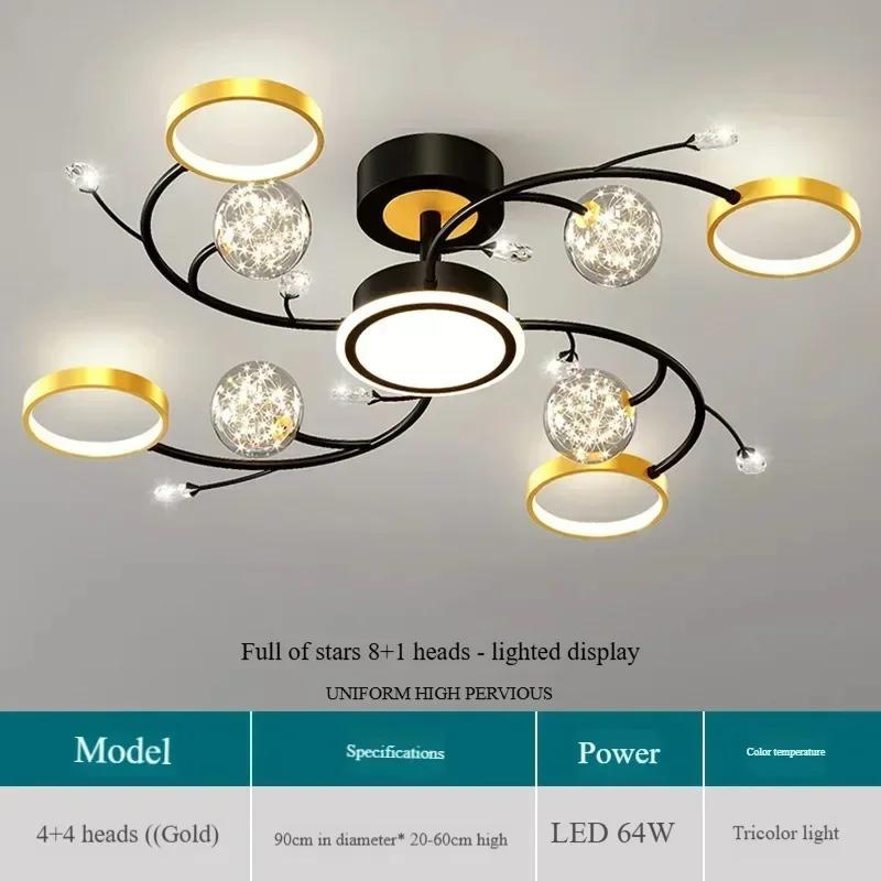 Modern Black Ceiling Chandeliers For Living Room Hall Ceiling Light Fixture Romantic Starry Gold Creative Ceiling Lamp Bedroom