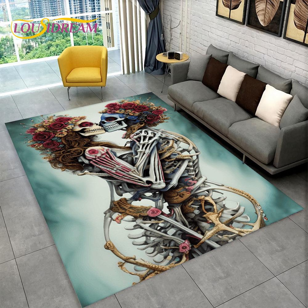 3D Creative Gothic Horror Skull Modern Area Rug,Carpet Rug for Living Room Bedroom Sofa Doormat Decor,Kitchen Non-slip Floor Mat