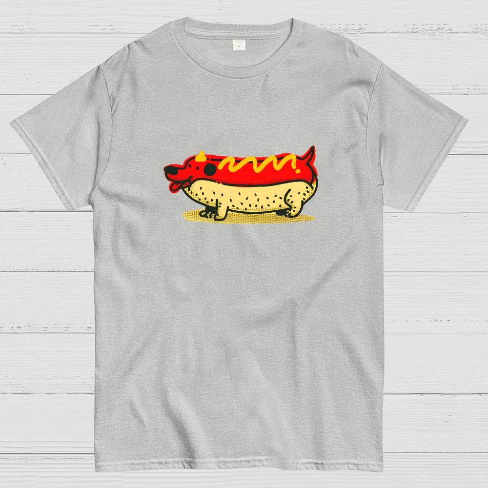 Funny Hot Dog Dachshund Cartoon Retro Cotton Summer Casual Cool Loose T-Shirt