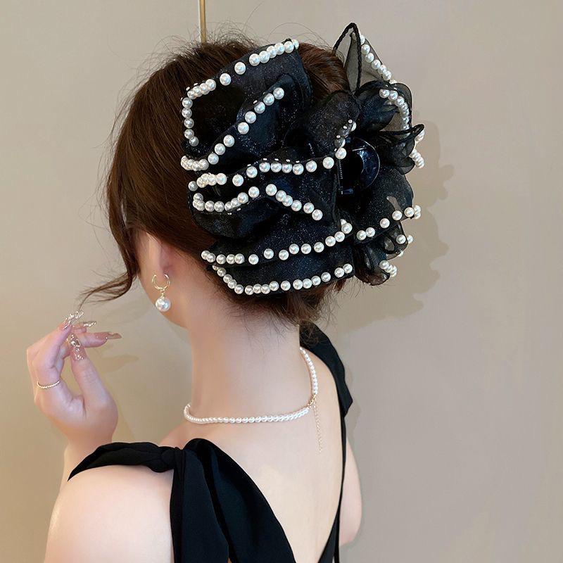 Elegant Retro Satin Bow Hair Clip for Women - Perfect for Low Ponytails and Head Ornaments
