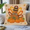 1pc Modern Style Pillow Cover, Cute Thanksgiving Turkey with Pumpkins Decor Refined Polyester Decorative Pillow Cover Classic Envelope Closure Multipl
