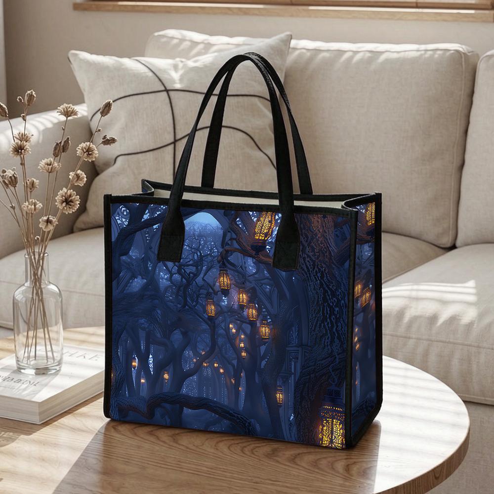 Fantasy Lantern Forest Printed Tote Bag Stylish Daily Use Shoulder Bag