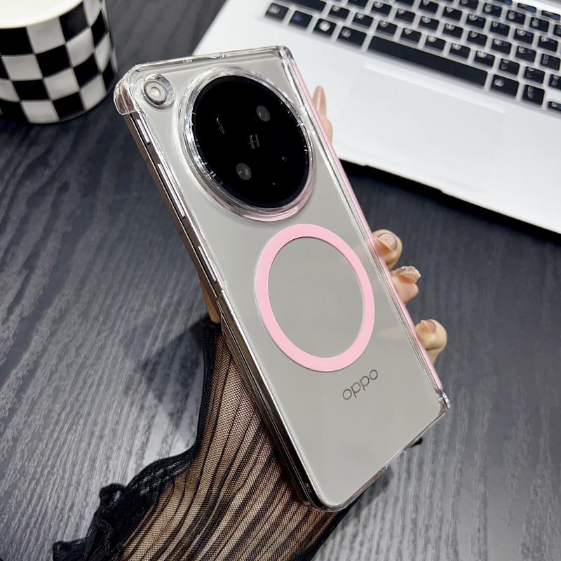 For Oppo Find N6 Case High Definition Transparent Dual Hinges Protection Magnetic Suction Wireless Charging Cover