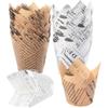 200pcs Tulip Cupcake & Muffin Tins Liners, 2” Standard Newspaper Pattern Paper Baking Cups Nature and White