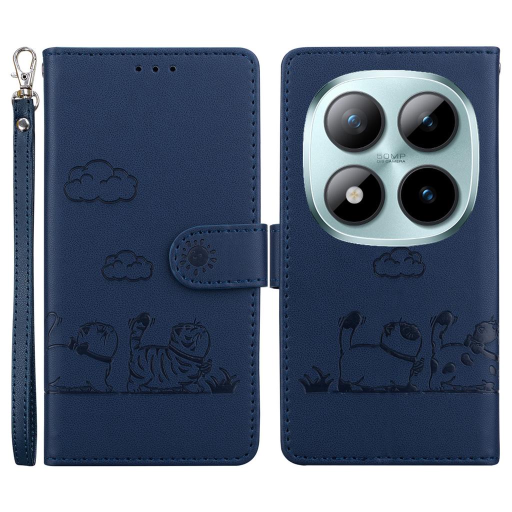 Dla Xiaomi Poco M8 Pro 5G/Redmi Note 15 Pro+ 5G (Światowy) Etui blokujące RFID ze wzorem kotka, wykonane z TPU + skóry PU, z paskiem na nadgarstek