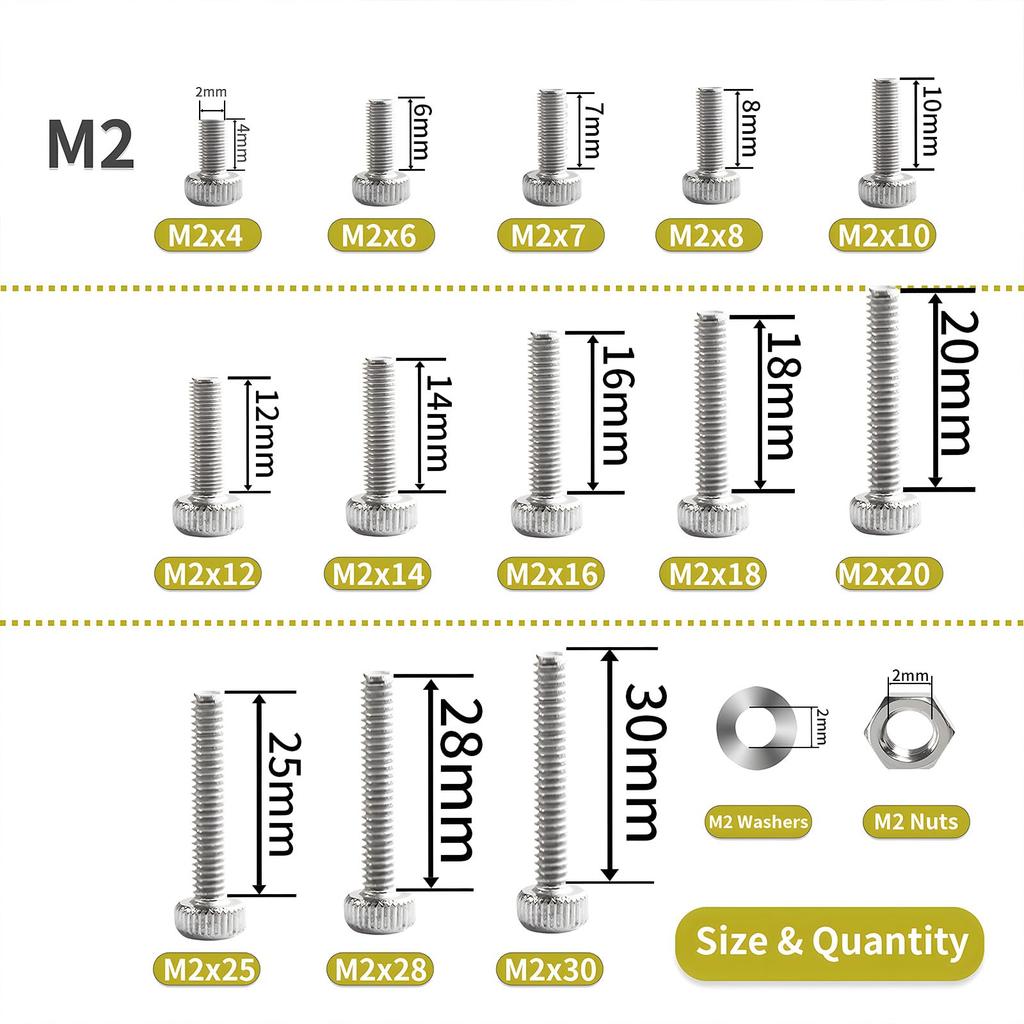 Zmbroll M2 Hex Socket Head Cap 304 Stainless Steel Machine Metric Hex and Wrench Key Included Screws, 945pcs, Screws,