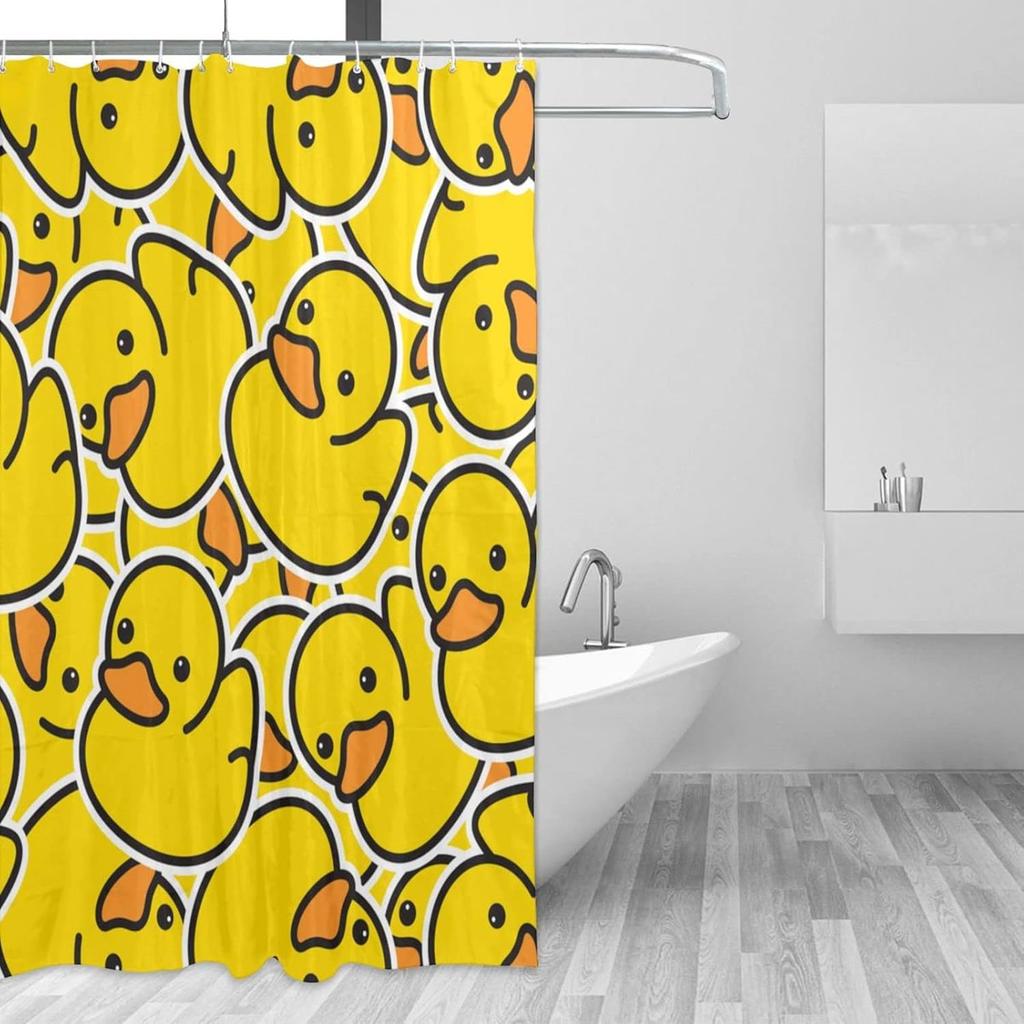 Fiokroo Cute Rubber Ducky Shower Curtain 72x72in Waterproof Polyester Fabric Yellow Cartoon Ducks Bath Curtain with 12 Hooks, Shower Curtains Sets