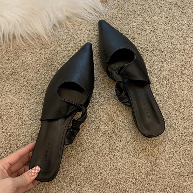 Spetsiga Tofflor Damskor Ballerinaskor Sexiga Klackskor Slingback Damskor Mules Skor Sommar 2025 Nya Lyxiga Chanclas De Mujer