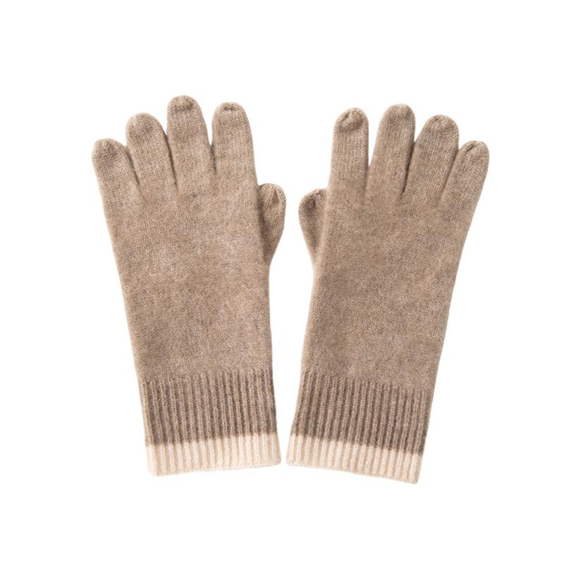 Cashmere Autumn and Winter New Unisex Warm Extended and Color Blocked Edge Cycling Outdoor Knitted Gloves