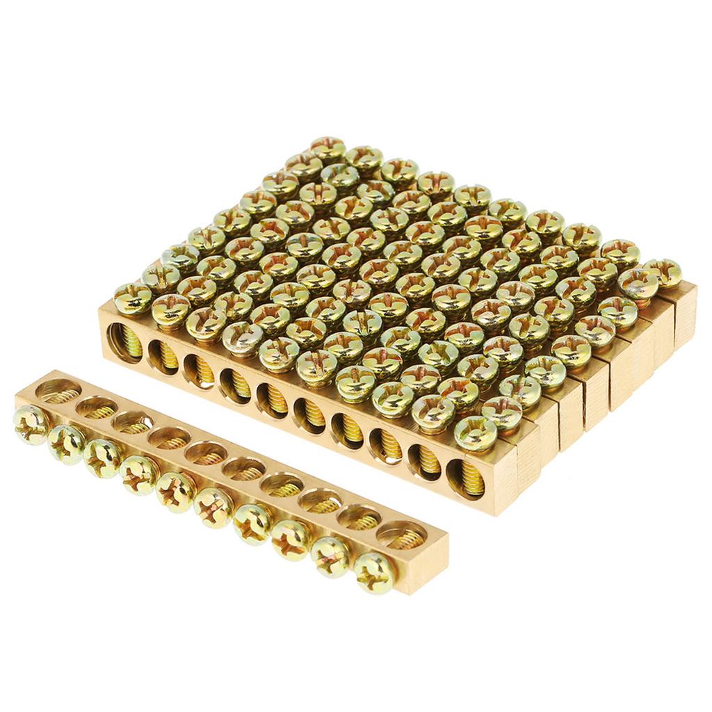 10pcs 10Hole Electrical Distribution Wire Screw Terminal Brass Ground Neutral Bar