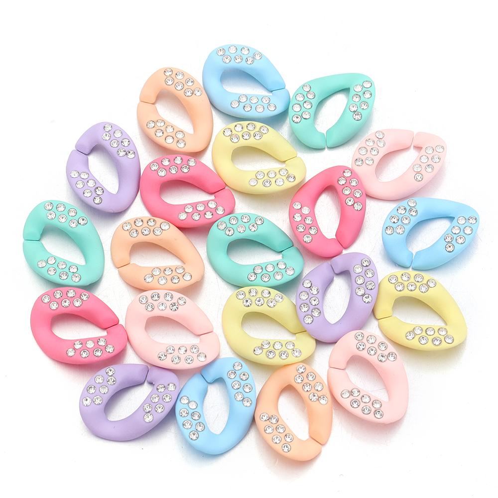 

20pcs Acrylic Link Chain Clasp Colorful Open Buckle Beads Connectors With Diamond For Jewelry Making Necklace Clothing Bag Chain