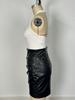 Women's PU Leather High-Waisted Ruched Mini Skirt with Irregular Slit