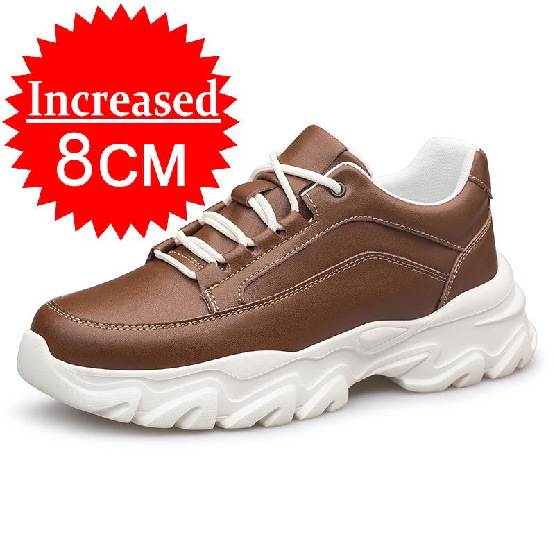 Men Genuine Leather Sneakers Elevator Shoes Invisible Breathable Heightening Shoes 6/8CM Men Casual Sneakers Board Tennis Shoes