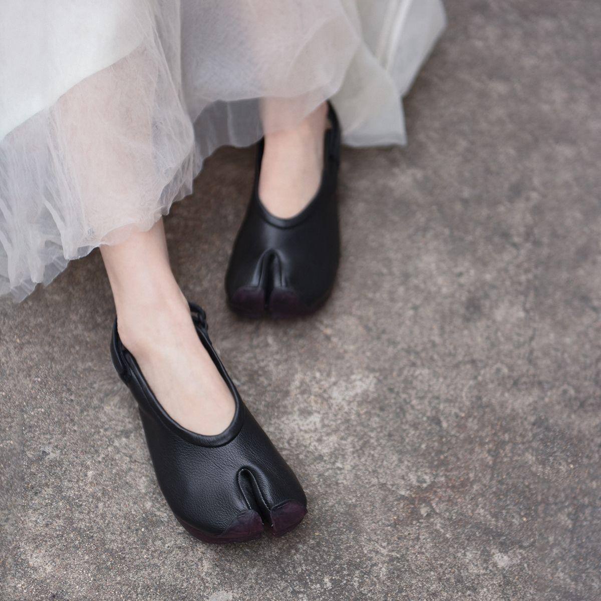 

Original Closed Toe Sandals Women Flats Heel Split Toe Slides Genuine Leather Tabi sling back shoes Soft Soles Hook Loop Loafers 40 чёрный