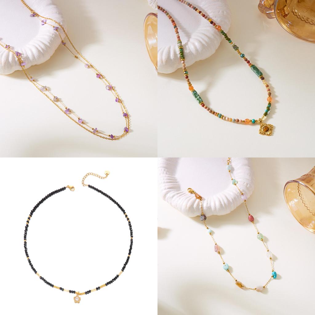 Stainless Steel Necklace With Sunflower Motif And Natural Turquoise For Casual Wear