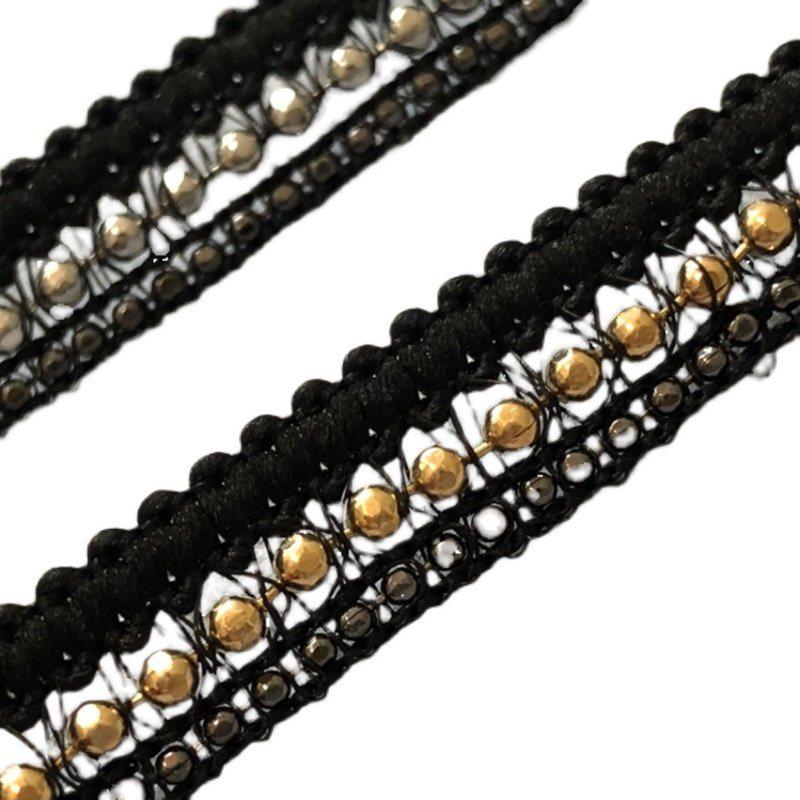 Bordure en Dentelle à Maillons Métalliques Noir et Or/Argent - 1 Mètre, Unilatérale, Fond Noir