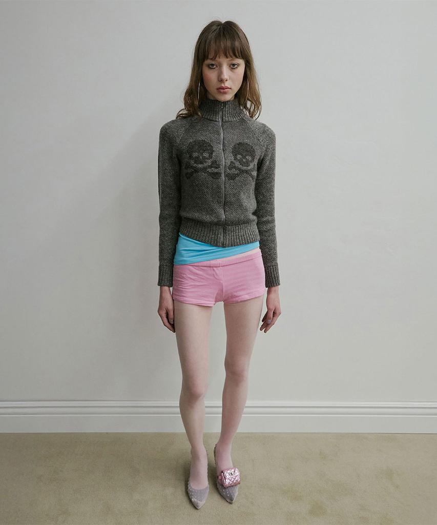 SCULPTOR Skull Zip-Up Sweater Melange Gray