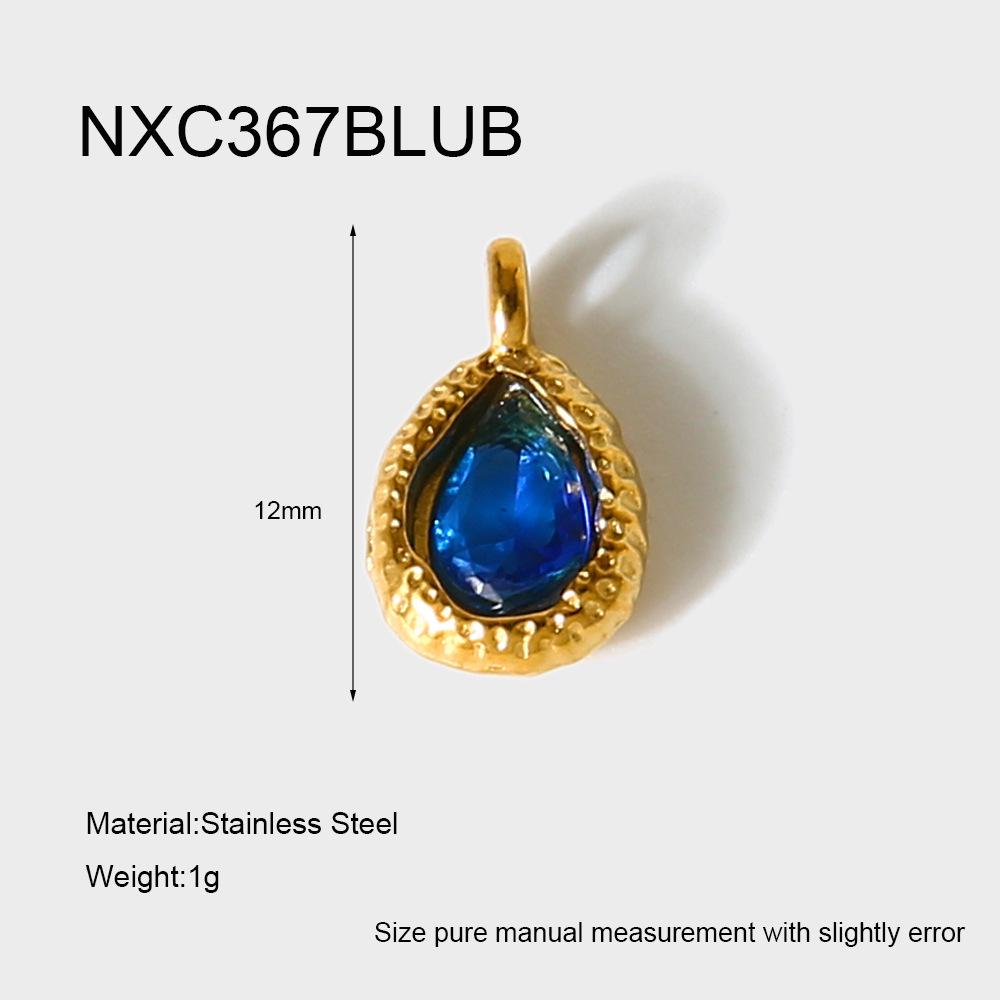 18K Gold-Plated Zircon Water Drop Hammered Pendant - Stainless Steel, Waterproof DIY Jewelry Accessory