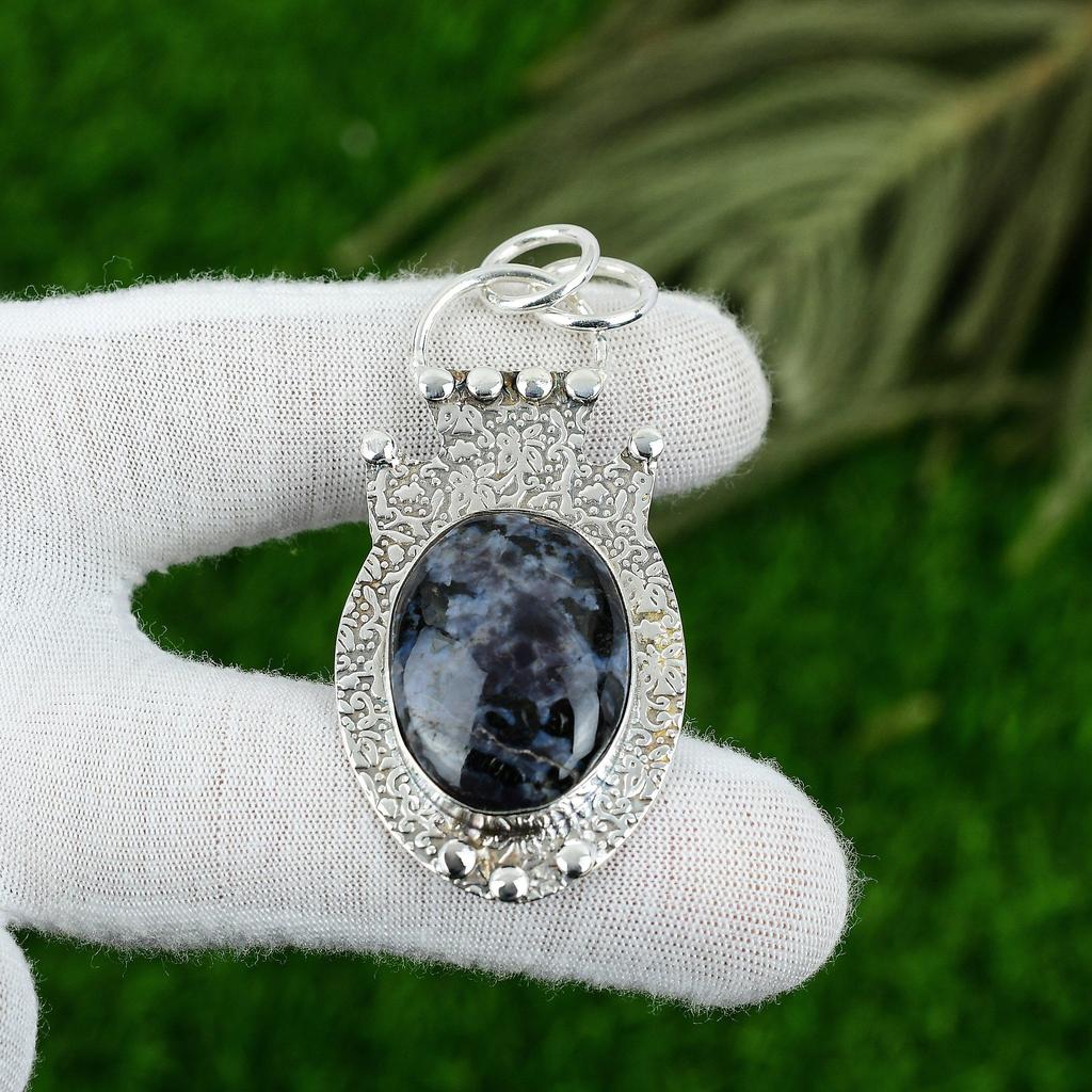 Muttertagsangebot Ovaler Mystic Merlinite Stein 925 Sterlingsilber Trendiger Anhänger