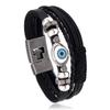 Pulseira Retrô Masculina Olho Grego Fecho Largo Tecida à Mão Pulseiras de Couro Multicamadas Bangles Joias de Luxo Presente