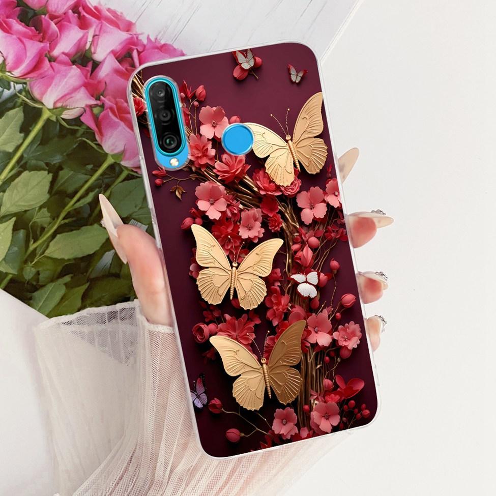 Transparent For Huawei P30 Lite Case Cover Cute Cat Fashion Butterfly Funny Painted Casing MAR-L01A MAR-L21A MAR-LX1A
